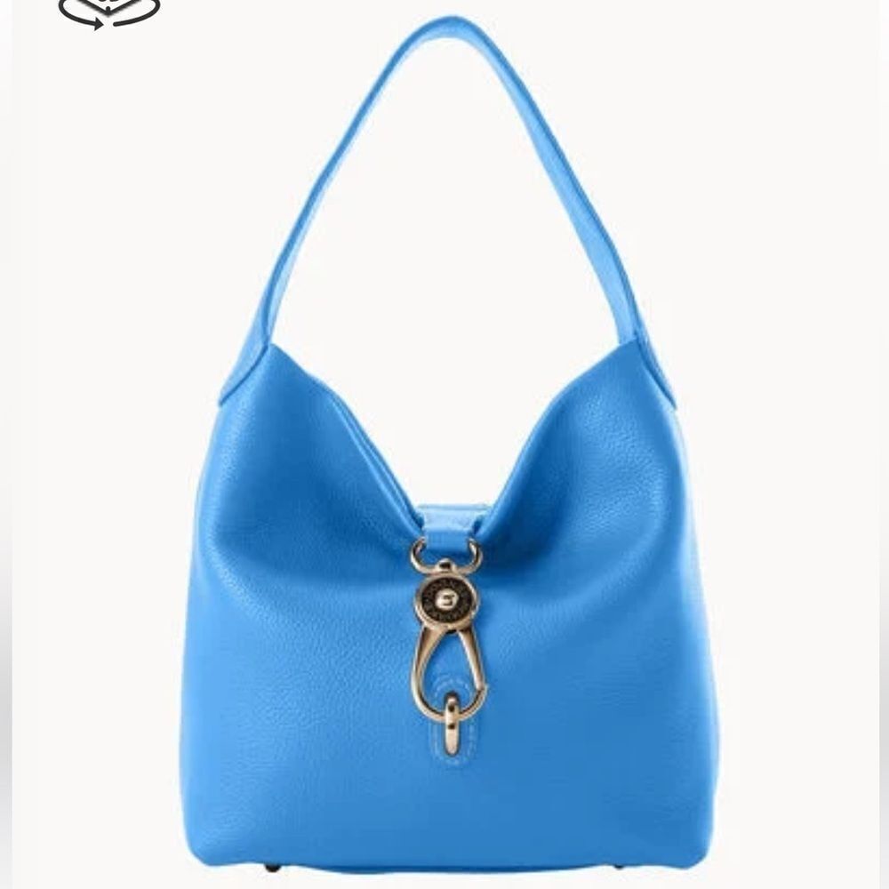 Dooney & Bourke Blue Pebble Grain Leather Large Logo Lock Sac